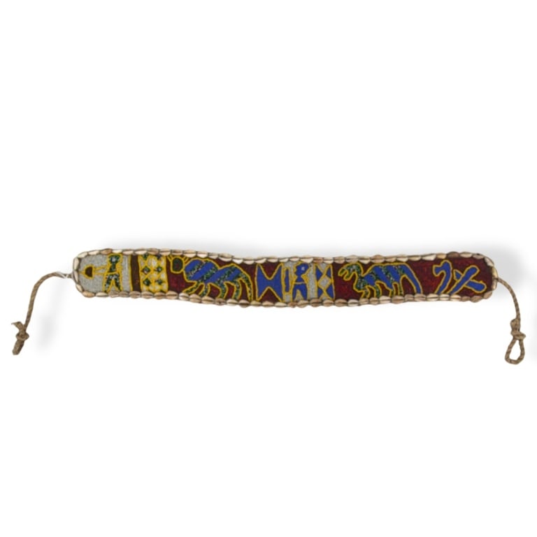 Vintage Nigerian Yoruba Beaded Belt Sash: Vintage Nigerian Yoruba Beaded Hand Stitched Belt Sash. Unsigned. Measures 40" L x 4" W. Condition: Good condition. Estimate 80 - 160 Domestic shipping Third Party