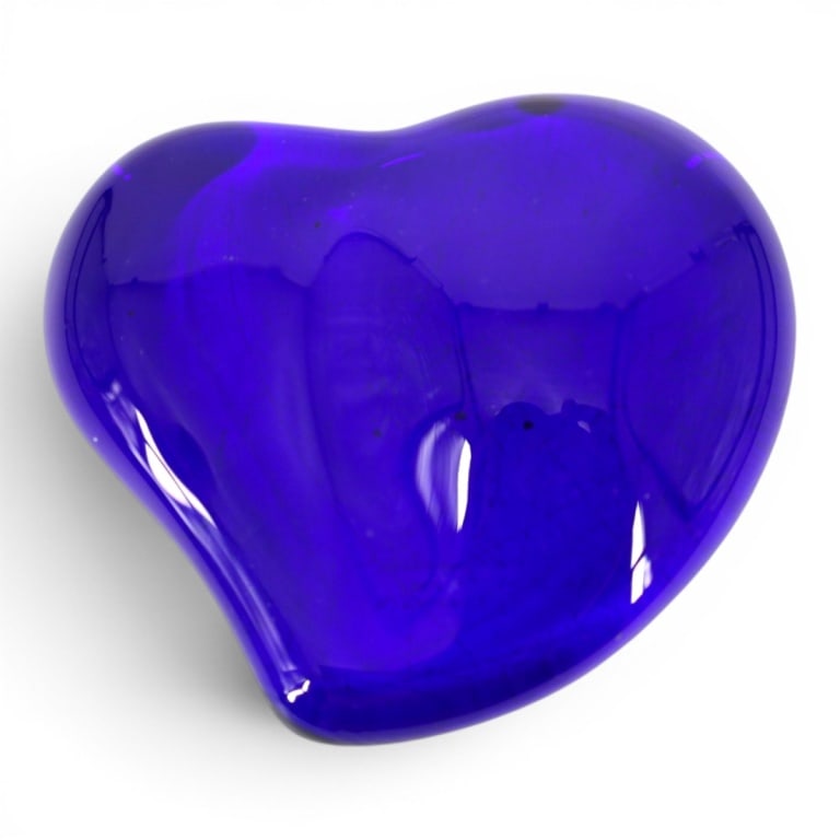 Tiffany & Co Elsa Peretti Blue Heart Paperweight: Elsa Peretti for Tiffany & Co Cobalt Blue Heart Glass Paperweight. Signed. Measures 3-1/2" x 4". Condition: Good condition. Estimate 50 - 100 Domestic shipping Third Party
