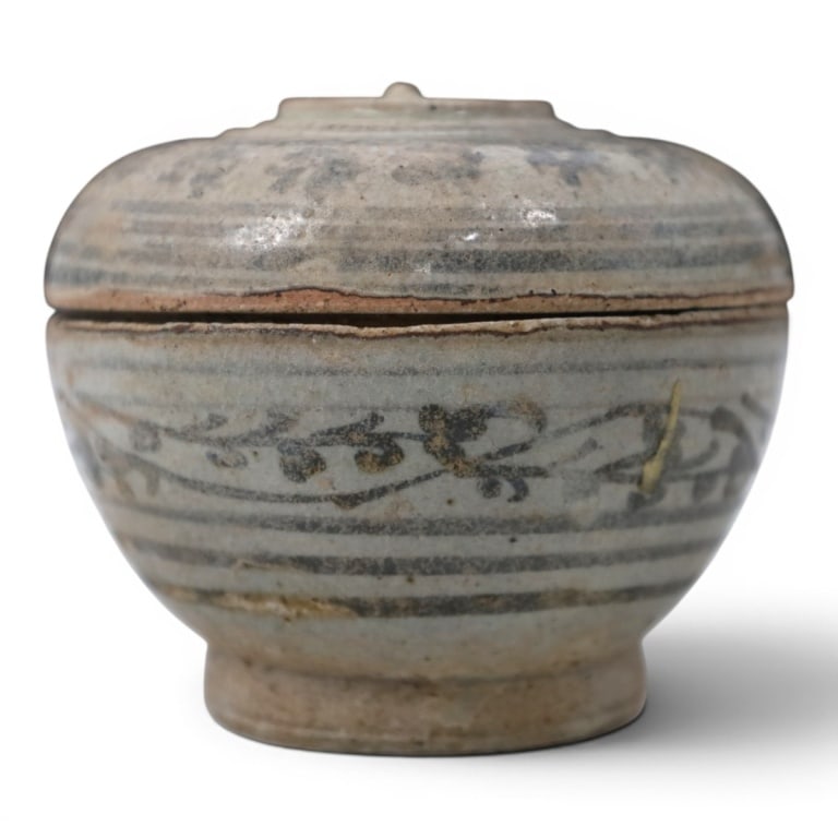 Antique Thai Sawankhalok Stoneware Lidded Jar (1 of 3)