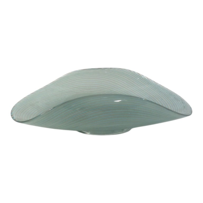 Style of Dino Martens Glass Dish: Style of Dino Martens Striped Glass Dish. Unmarked. Measures 3-1/8" x 8-1/8" x 11-1/8". Condition: Good condition. Estimate 100 - 300 Domestic shipping Third party