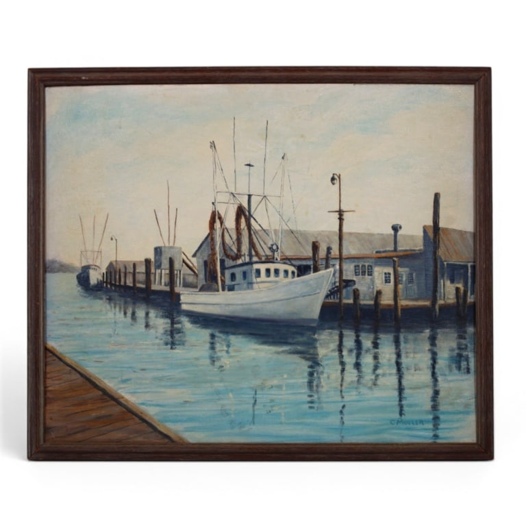 C. Muller Vintage Oil on Board "Dockside" (1 of 4)