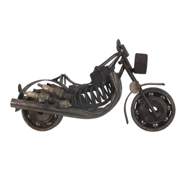 Vintage Scrap Metal Motorcycle: Vintage Handcrafted Scrap Metal Motorcycle. Measures 7-1/2" x 13-1/4" x 5-1/2". Condition: Good vintage condition. Estimate 100 - 300 Domestic shipping Third party