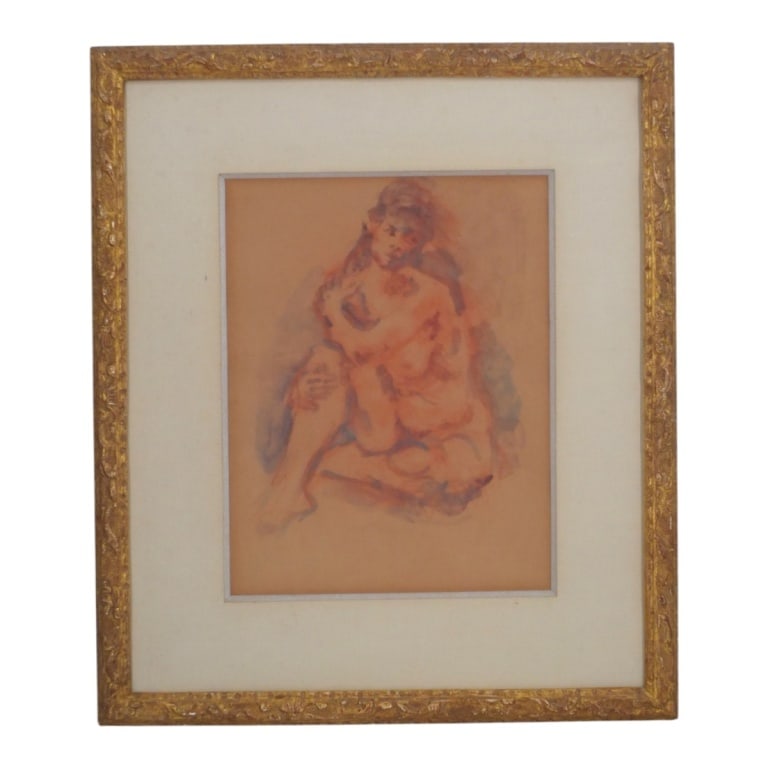 Impressionist Watercolor/Paper, Seated Female Nude (1 of 4)