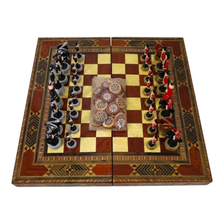 Vintage Wood Marquetry Figural 3-in-1 Game Set (1 of 4)