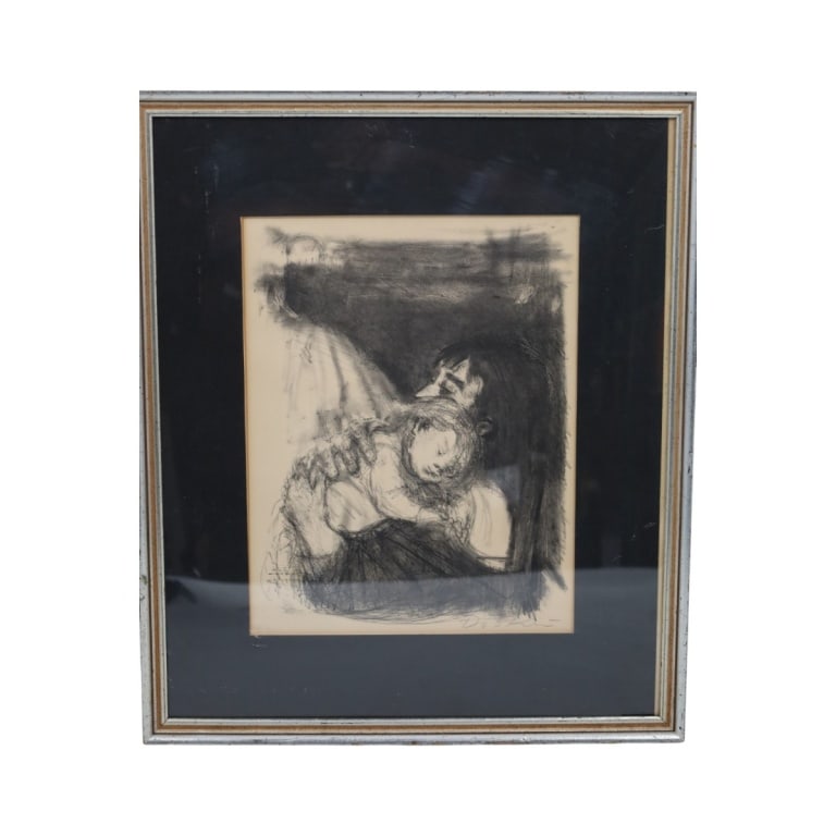Alexander Dobkin Vintage AAA Lithograph "Lullaby": Alexander Dobkin Vintage A.A.A. Lithograph "Lullaby". Pencil signed, original COA affixed to verso. Framed under acrylic screen. Measures 13-1/2" x 10-1/2" (sight), frame 21" x 17-3/4". Condition: Ton