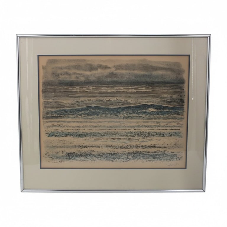 George Schreiber Lithograph "Seascape": George Schreiber (1866-1943) Lithograph "Seascape". Signed lower right. Framed under glass. Measures 19" x 24-1/2" (sight), frame 26-3/4" x 31-3/4". Condition: Toning or in good condition. Estimate 10