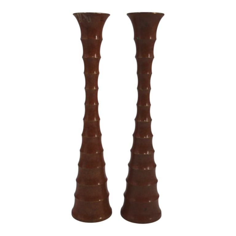 Pair Mid Century Patinated Bronze Candlesticks (1 of 4)