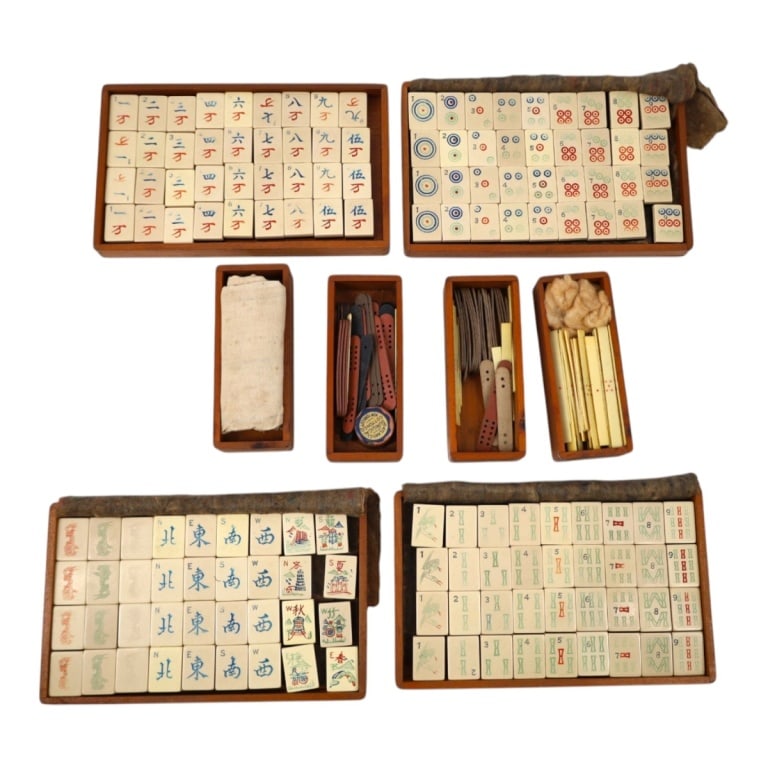 1920's Chinese Bamboo & Bone Mahjong Set (1 of 7)