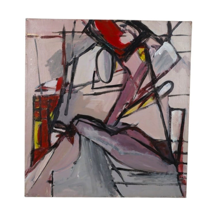 Tina Amarena Oil on Canvas "Mauve Figure": Tina Amarena (New York, 20th C) Oil on Canvas "Mauve Figure". Unsigned, titled and artist's label verso. Unframed. Measures 26" x 24" Condition: Good condition. Estimate 100 - 300 Domestic shipping