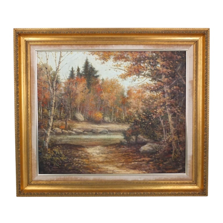 Herman Latham Kent, American (1930 - 2010): Herman Latham Kent, American (1930 - 2010) oil on canvas "Old Path Through The Forest" signed lower right. Measures 20" x 24-1/2". Frame measures 26-3/4" x 31". Condition: Good condition. Estimate
