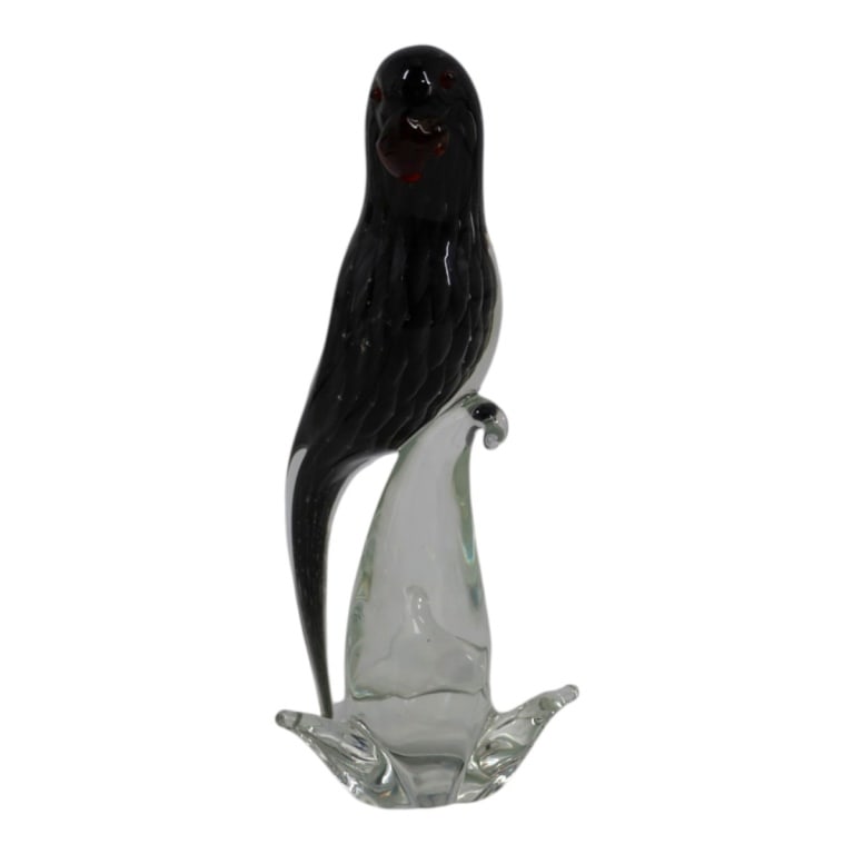 MCM Murano Gray Art Glass Cockatoo Figure: MCM Murano Gray Art Glass Cockatoo Figure. Unsigned. Measures 10-1/2" H. Condition: Good condition. Estimate 100 - 200 Domestic shipping Third Party