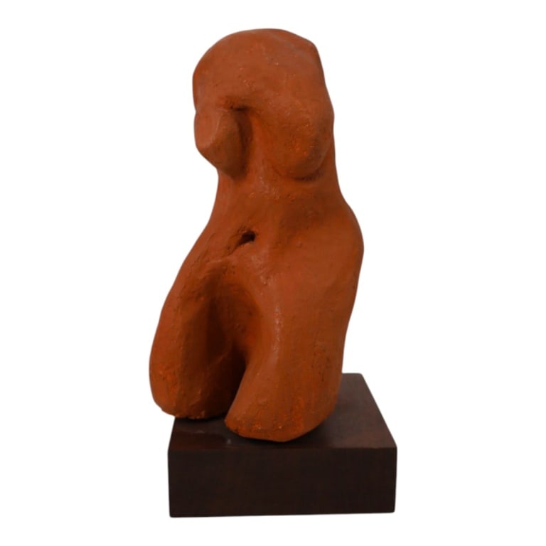 Vintage Terracotta Abstract Nude Sculpture: Vintage Terracotta Abstract Nude Sculpture. Wood base. Unsigned. Measures 10" x 6". Condition: Good condition. Estimate 100 - 200 Domestic shipping Third Party