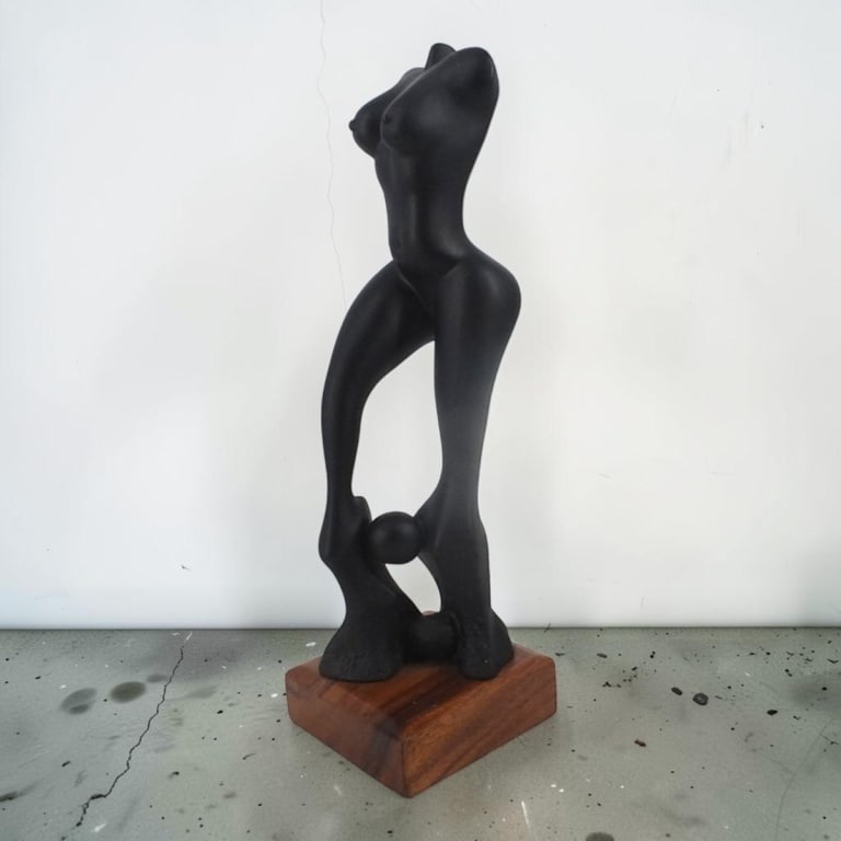 Felipe Rodríguez Composition Sculpture Female Nude: Felipe Rodríguez, (Venezuelan, 20th C) Contemporary Composition Sculpture "Female Nude". Mounted on wood plinth. Artist's card affixed to underside: Felipe Rodriguez & Valesca Tovar. Measures 17" H x
