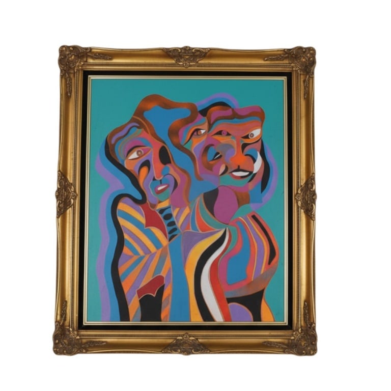 Style of Karel Appel Oil/Canvas "Three in One" '87: Style of Karel Appel Oil on Canvas "Three in One" '87. Signed RTL lower right. Inscribed to stretcher verso No. 6 RTL "Three in One" 1987. Measures 30" x 24", frame 37" x 31". Condition: Light
