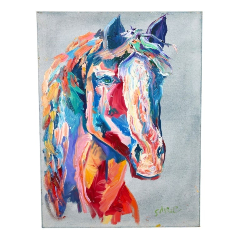 Kate Saville (20/21st C) Oil on Canvas "Horse": Kate Saville (20/21st C) Oil on Canvas "Horse". Signed lower right. Unframed. Measures 24" x 18" Condition: Good condition. Estimate 150 - 350 Domestic shipping Third Party