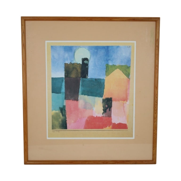 Paul Klee Offset Lithograph Moonrise (St Germain): Paul Klee (Swiss, 1879-1940) Offset Lithograph "Moonrise (St Germain)" ,1915. Signed in plate. Framed under glass. Measures 16-1/2" x 15" (sight), frame 25" x 23". Condition: Good condition. Estimate 