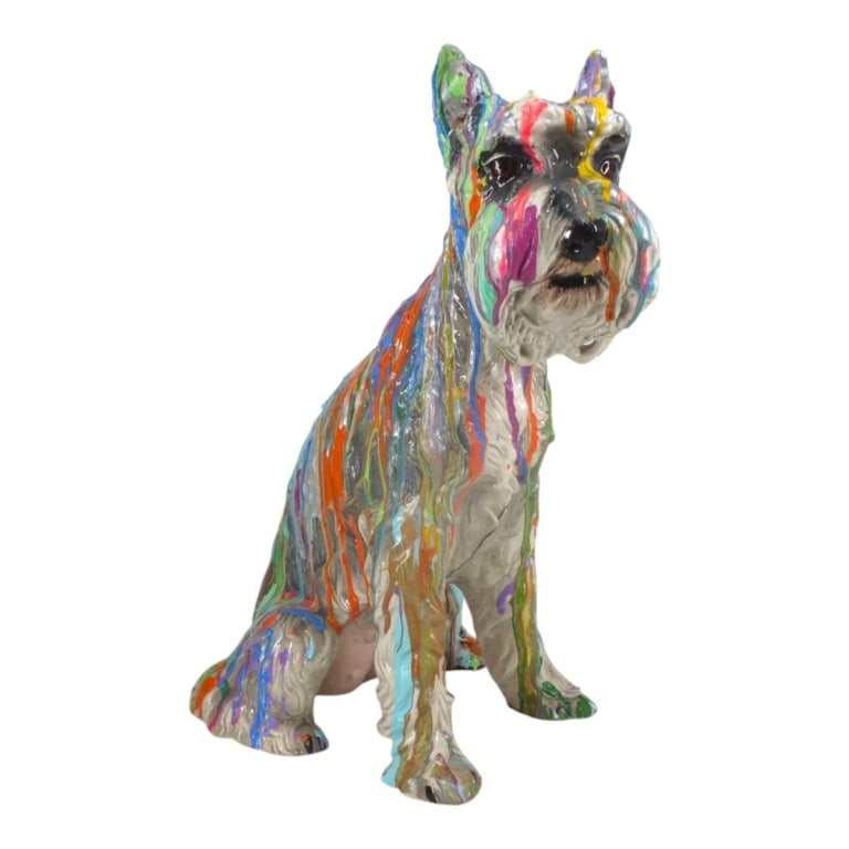 DOMI Drip Glaze Ceramic Sculpture "Schnauzer": Domi Psycho Psychedelics Street Art "Schnauzer" Drip glaze Ceramic Sculpture. Signed. Measures 18-1/2" H x 10" W x 11" D. Condition: Good condition. Estimate 200 - 400 Domestic shipping Third Party