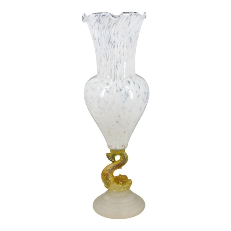 Large Vintage Murano Marbled Glass Dolphin Vase (1 of 6)