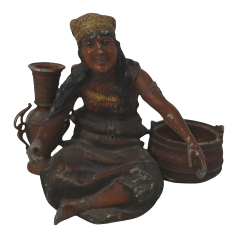 Antique Cold Painted Spelter Figural Smoking Stand (1 of 5)
