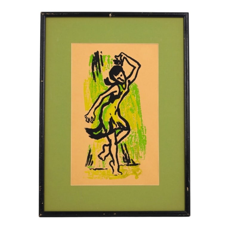 Mid Century Expressionist Lithograph "Dancer": Mid Century Expressionist Lithograph "Dancer". Unsigned. Measures 13" x 8", frame 18-3/4" x 13-3/4". Condition: Toning or in good condition. Estimate 50 - 100 Domestic shipping Third Party