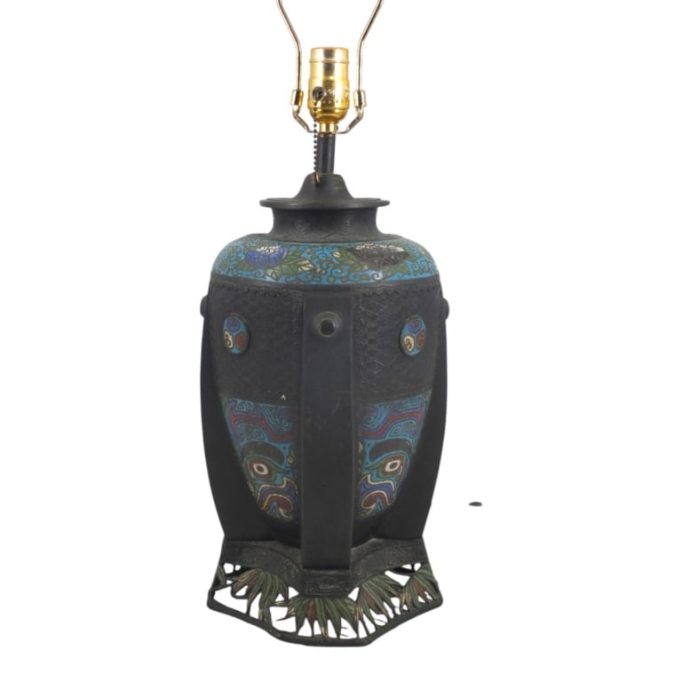 Antique Japanese Champleve Bronze Table Lamp (1 of 6)