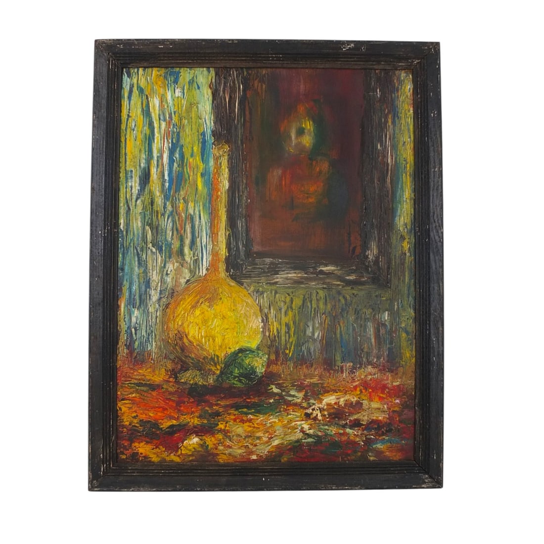 Modernist Impasto Oil on Masonite "Still Life": Mid Century Modernist Impasto Oil on Masonite "Still Life". Unsigned. Measures 24" x 18", frame 26-3/4" x 20-1/2". Condition: Good condition. Estimate 100 - 300 Domestic shipping Third Party