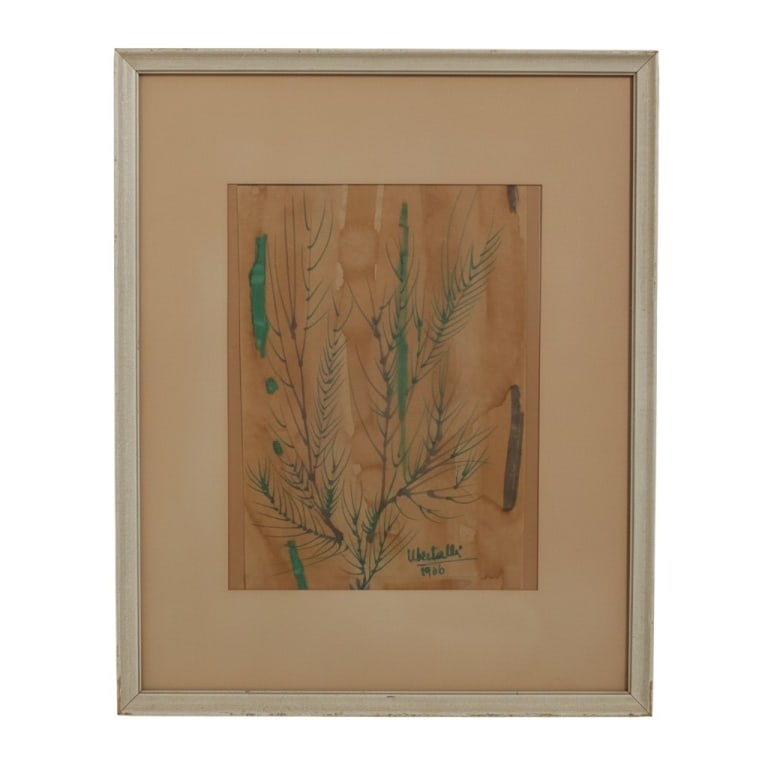 MCM Watercolor on Paper "Branches" 1966: MCM Watercolor on Paper "Branches" 1966. Signed and dated Ubertalli 1966. Framed under glass. Measures 13" x 10" (sight), frame 21-1/4" x 17-1/4". Condition: Toning or in good condition. Estimate 50
