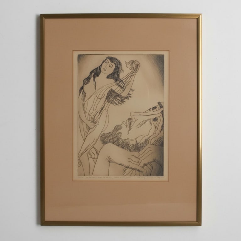 Peter Lipman-Wulf AP 1964 Etching "My Mistress...": Peter Lipman-Wulf (American, 1905-1993) AP 1964 Etching "My Mistress, when she walks, treads on the ground". Inscribed in pencil by the artist: CXXX (130), Titled, Signed and dated 1964 in lower
