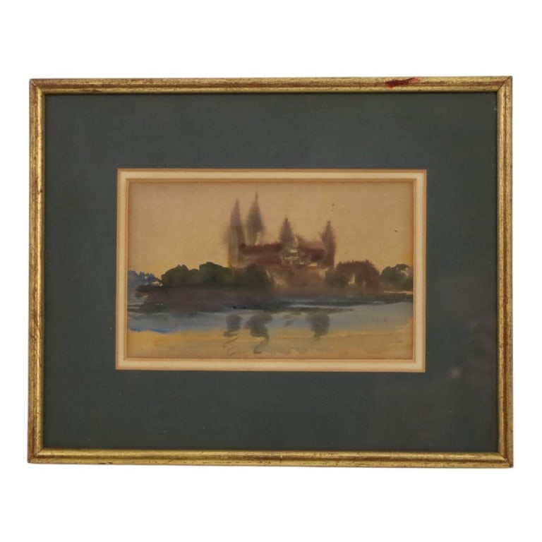Vintage Impressionist Watercolor "Landscape": Vintage Impressionist Watercolor "Landscape". Unsigned. Framed under glass. Measures 4-1/2" x 7-1/2" (sight), frame 10-1/4" x 12-3/4". Condition: Toning consistent with age. Estimate 40 - 80 Domestic