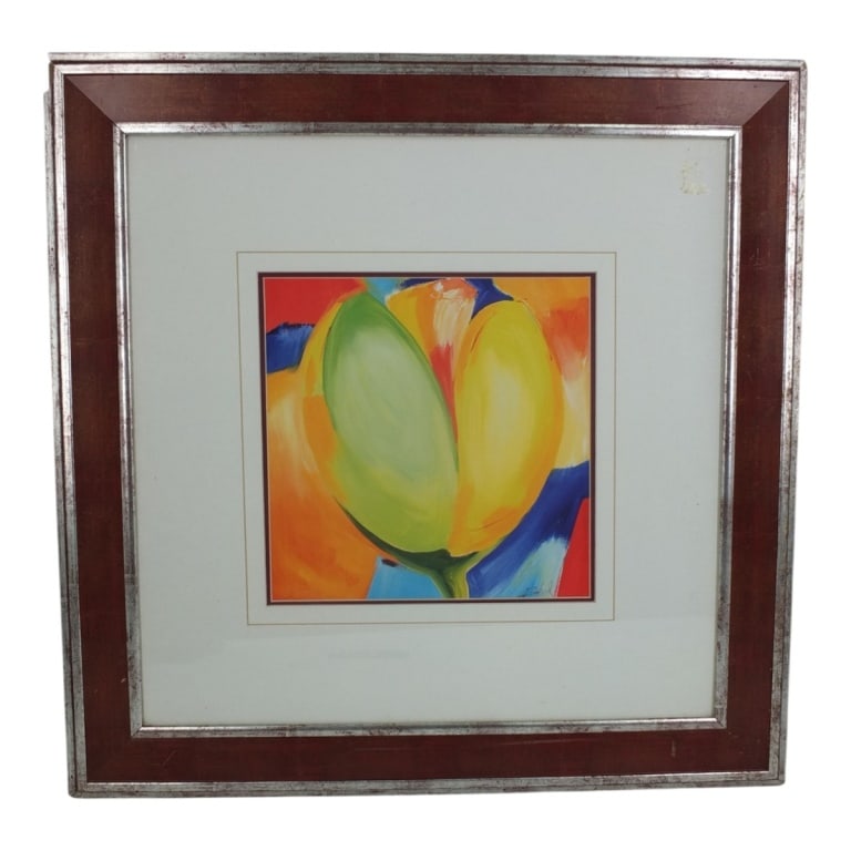 Alfred Gockel Offset Lithograph "Heart Tulip": Alfred Gockel Offset Lithograph "Heart Tulip". Signed in print. Framed under glass. Measures 12" x 12" (sight), frame 28-3/4" x 28-3/4". Condition: Good condition. Estimate 50 - 100 Domestic shipping 
