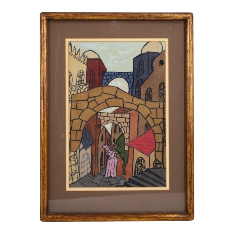 Vintage Israeli Batik "City Street" (1 of 4)