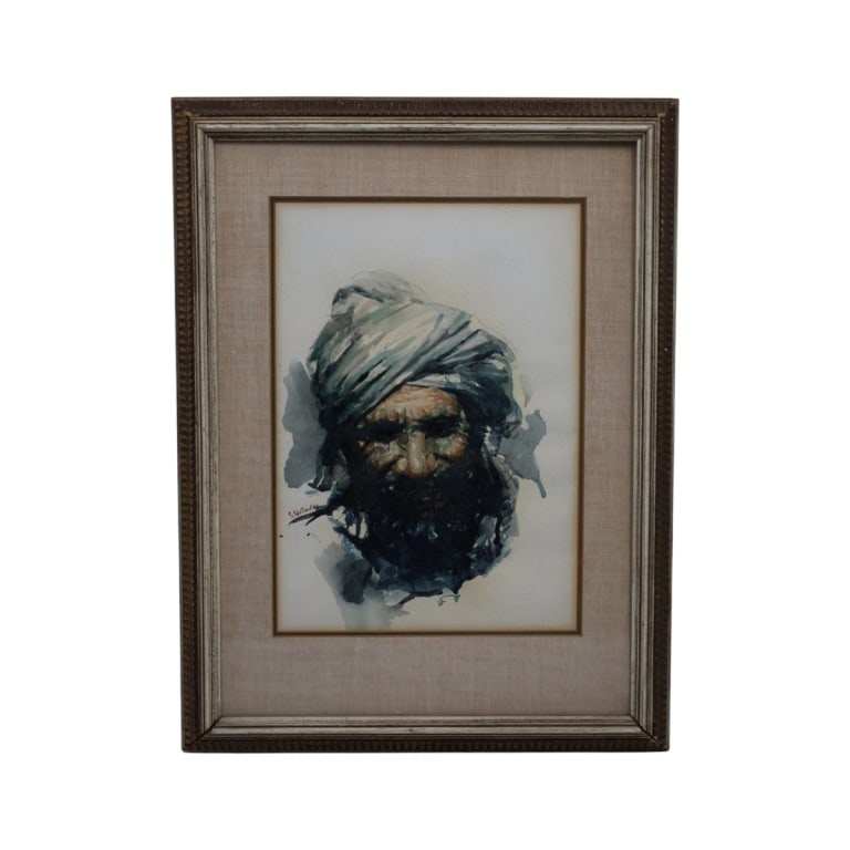 Vintage Persian School W/C "Portrait of a Man": Vintage Persian School Watercolor on Paper, "Portrait of a Man". Signed S, Taliot '62. Framed under glass. Measures 13-1/2" x 9-1/2" (sight), frame 20-3/4" x 16". Condition: Light toning or in good co