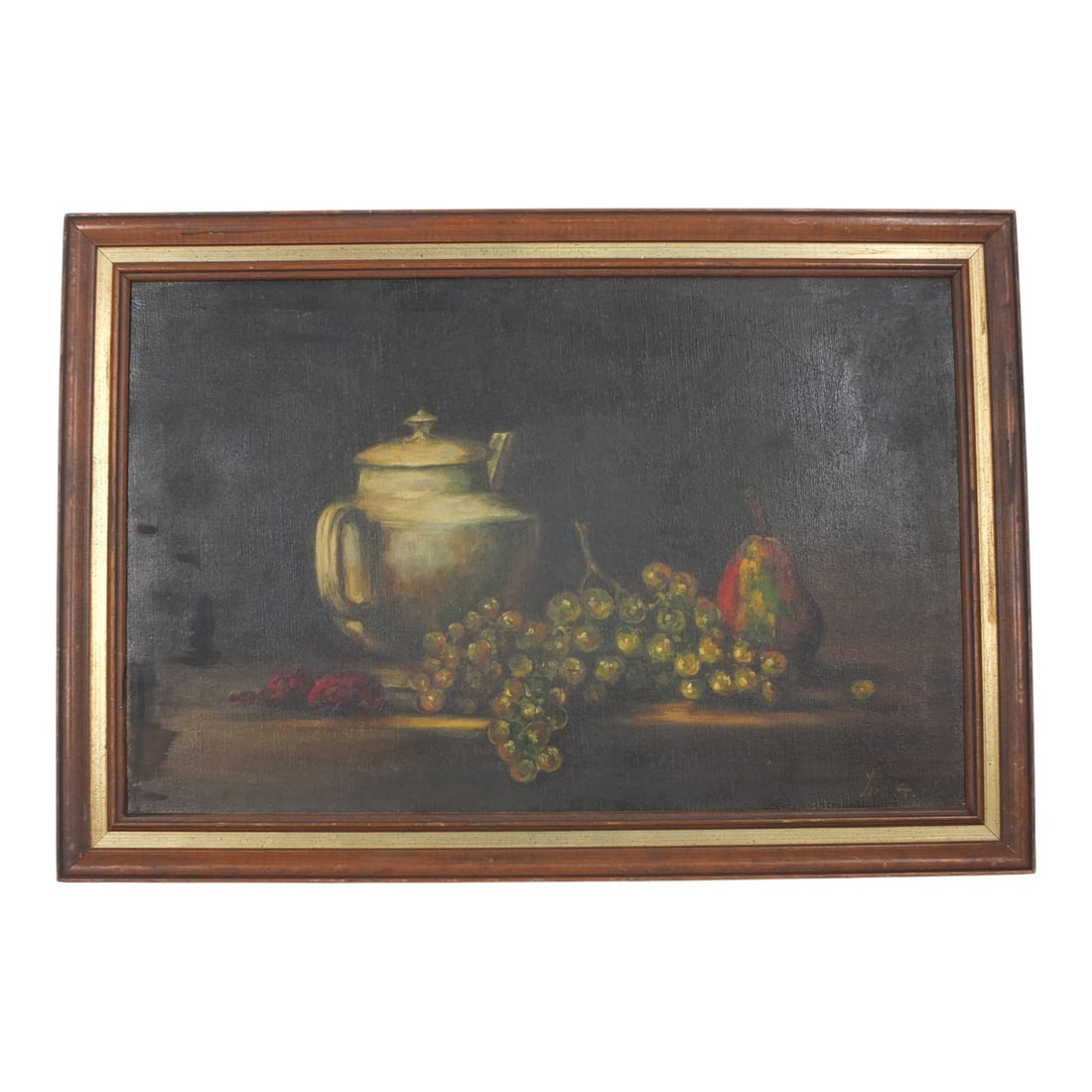 Vintage Oil on Canvas, Still Life, Signed: Vintage Oil on Canvas "Still Life". Signed Yim G.H. lower right. Measures 16" x 25", frame 19-1/2" x 28-1/2". Condition: Light craquelure, small ink line center right, condition consistent with age. E