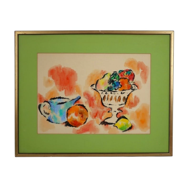 Original Mid-Century Watercolor "Still Life": Original Mid-Century Watercolor "Still Life". Unsigned. Framed under glass. Measures 11" x 15-1/2" (sight), frame 17-1/4" x 21-3/4". Condition: Light toning consistent with age. Estimate 50 - 100 Dome