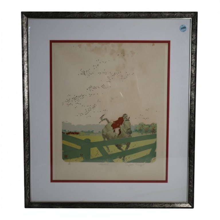 Elizabeth Schippert Color Lithograph "North Fence": Elizabeth Schippert (American, b. 1949) Color Lithograph "North Fence". Pencil signed and numbered 33/100. Framed under glass. Measures 20" x 17" (sight), frame 28-1/2" x 25-1/2" Condition: Toning, fo