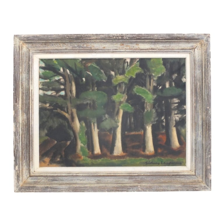 Sidney Laufman Oil on Panel "Forest Landscape": Sidney Laufman (American, 1891-1985) Oil on Panel "Forest Landscape". Signed lower right. Measures 12" x 16", frame measures 16-1/2" x 20-1/2". Condition: Good condition. Estimate 150 - 250 Domestic s
