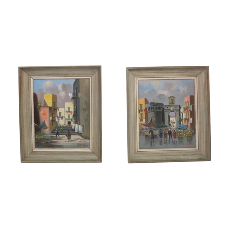 Pair B. Ciappa Oil/Canvas "Italian Street Scenes": Pair B. Ciappa (Italian, 20th C) Oil on Canvas "Italian Street Scenes". Signed. Measures 13" x 11", frame measures 17" x 14-3/4". Condition: Good condition. Estimate 100 - 200 Domestic shipping Third 