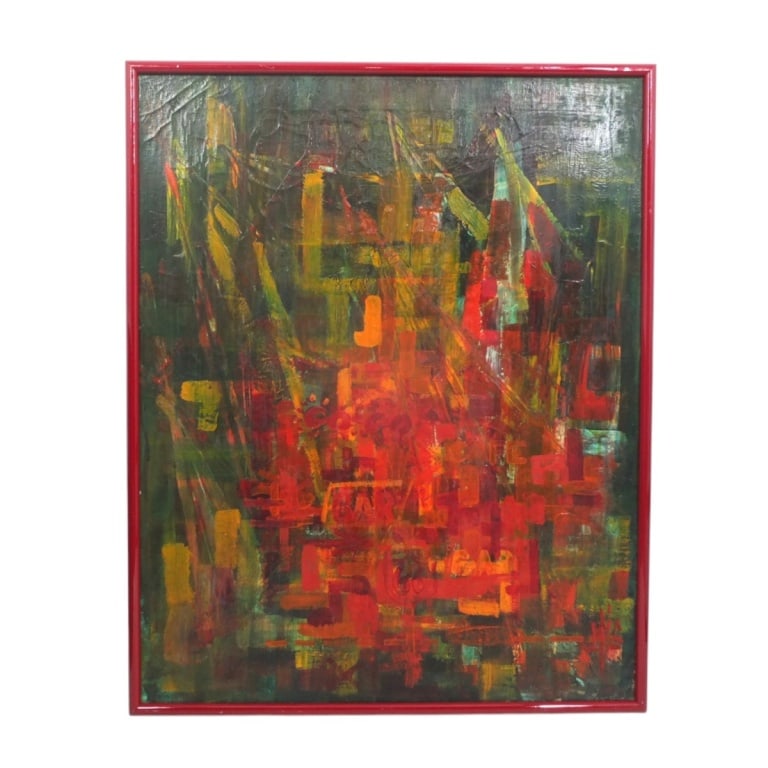 Vintage Oil on Canvas "Abstract Composition": Vintage Oil on Canvas "Abstract Composition". Signed MIC lower right. Measures 30" x 24", frame 31" x 25". Condition: Craquelure or in good condition. Estimate 100 - 500 Domestic shipping Third Party