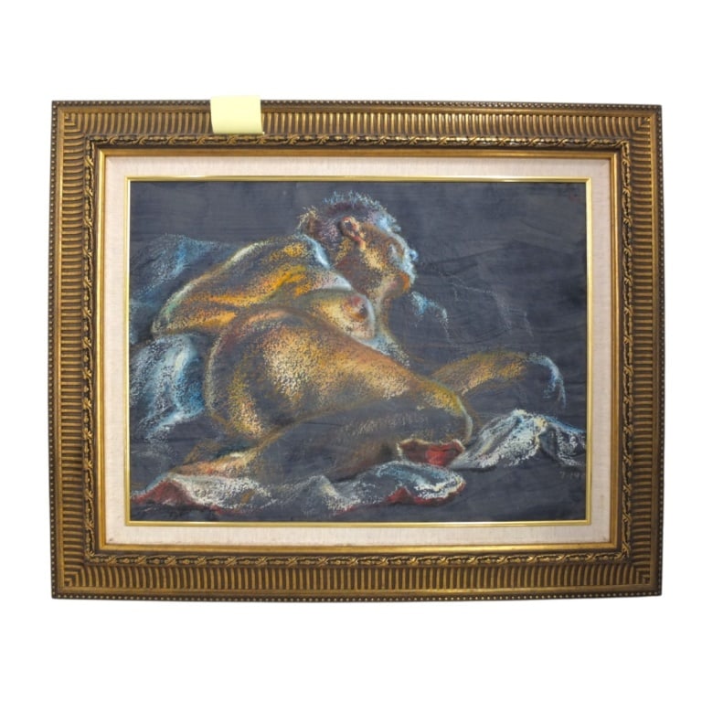 Decorative Mixed Media "Reclining Nude": Decorative Mixed Media "Reclining Nude". Unsigned. Nicely framed. Measures 21.5" x 29", frame 32" x 39-1/2". Condition: Good condition. Estimate 100 - 200 Domestic shipping Third Party