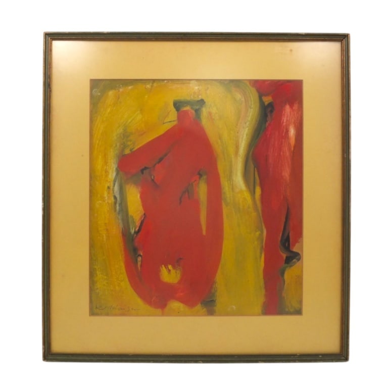 Hans Werdehausen Oil on Paper "Two Figures": Hans Werdehausen (German, 1910-1977) Oil on Paper "Two Figures". Signed lower left. Framed and presented under glass. Measures 15-1/4" x 13-3/4" (sight), frame 21-1/2" x 20". Condition: Not examined o