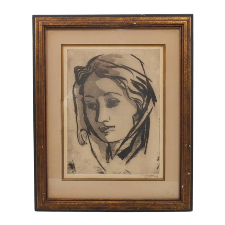 Frederic Taubes Etching "Portrait of a Woman": Frederic Taubes (Polish, 1900-1981) Etching "Portrait of a Woman". Signed in pencil lower right. Measures 12-1/2" x 9-1/2", frame measures 19" x 15-1/4". Condition: Light toning consistent with age. E