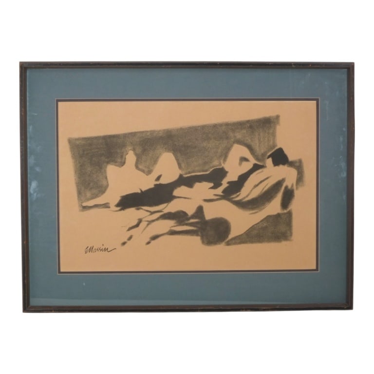 Eugene Massin (Born 1920): Eugene Massin, American (Born 1920) Offset Lithograph "Reclining Figure" Signed in the Plate Lower Left. Sight 15" x 22-3/4". Frame 22-1/4" x 30". Condition: Good condition. Estimate 60 - 120