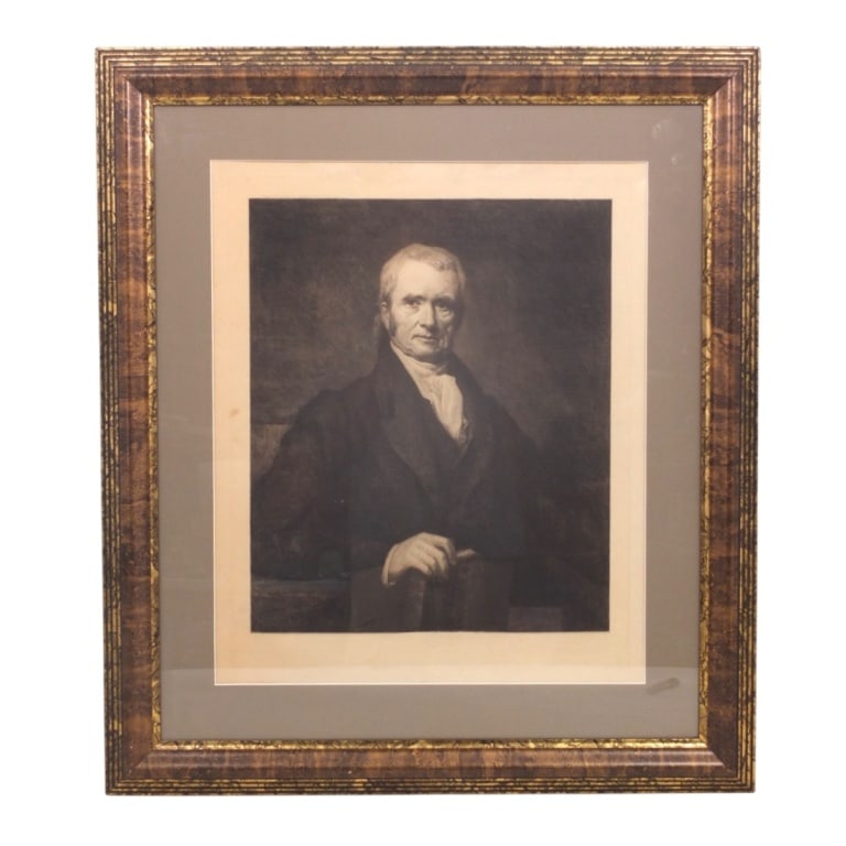 Henry Inman Engraving, Chief Justice John Marshall: Henry Inman (American, 1801-1846) Engraving, Chief Justice John Marshall. Published & copyrighted by H.A. Marlin, Ambler, Penna, 1907, Stamped Loan Collection, inscribed Bucknell 1907, blind stamp low