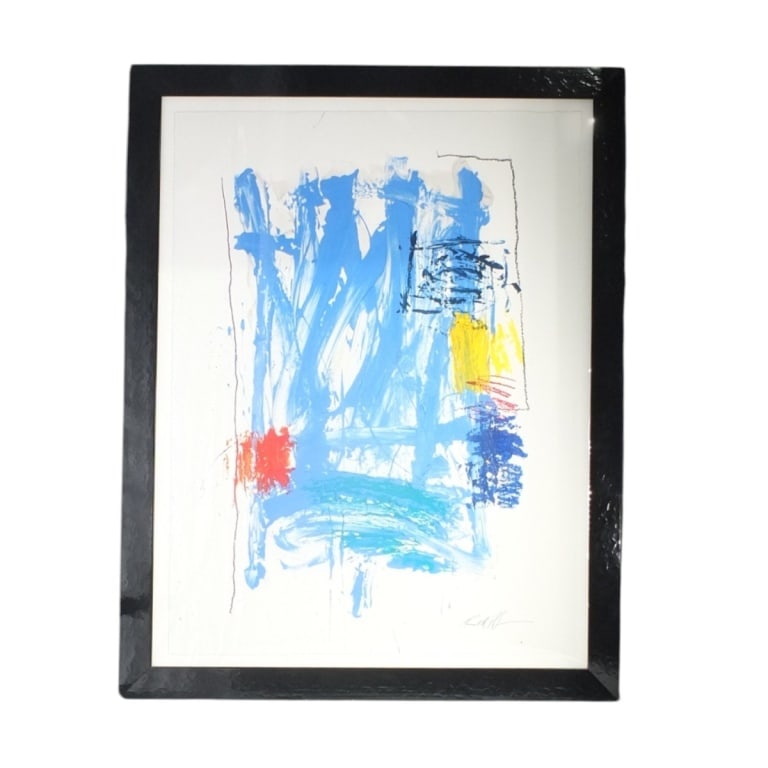Large Mixed Media on Paper "Abstract": Large Mixed Media on Paper "Abstract". Signed lower right (Illegibly). Framed under acrylic screen. Measures 50" x 38", frame 58-1/2" x 46-1/2". Condition: Good condition. Estimate 160 - 320 Domestic 