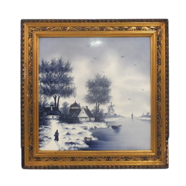 Large Delft Style Blue & White Ceramic Tile Plaque (1 of 2)