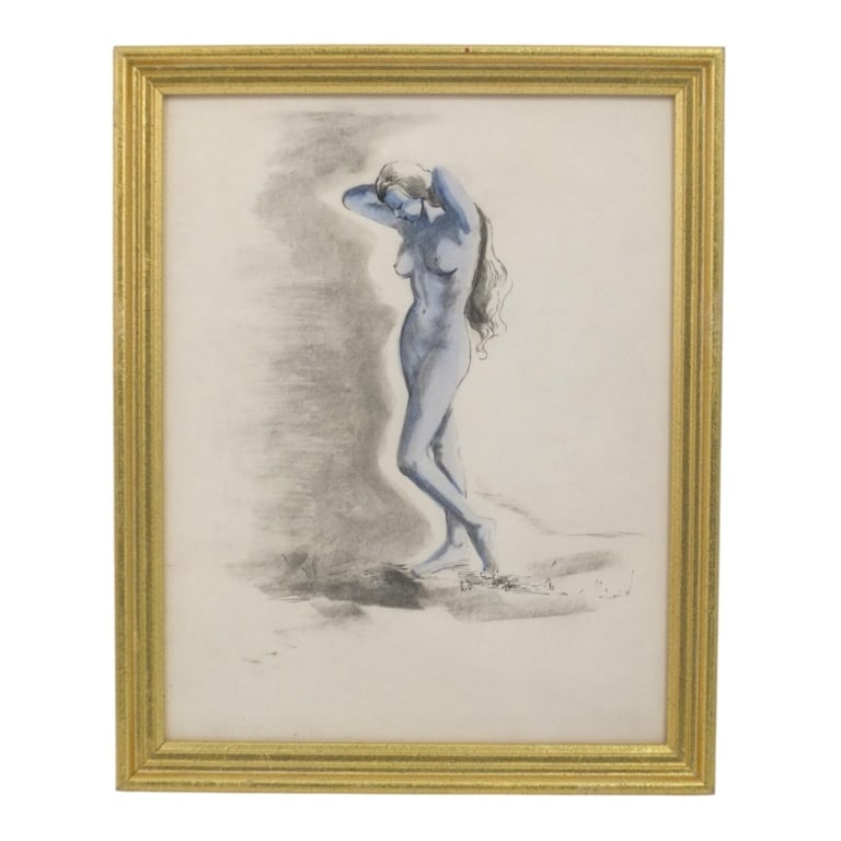 Vintage Watercolor & Ink "Female Nude": Vintage Watercolor & Ink "Female Nude". Signed L.D., April '76 lower right. Framed under glass. Measures 13-1/2" x 10-1/2", frame 15-3/4" x12-3/4". Condition: Good condition. Estimate 40 - 80 Domestic