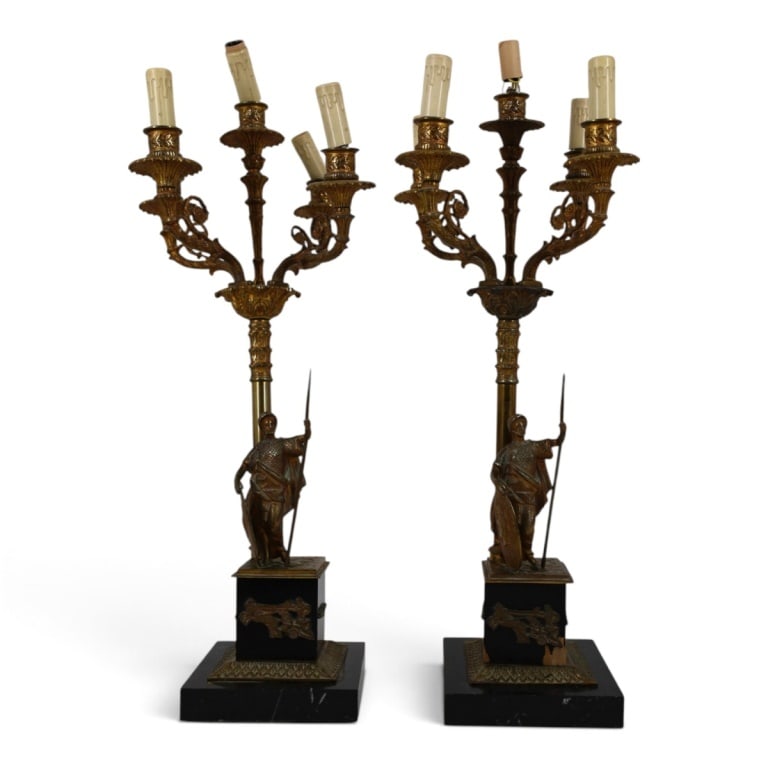 Pr French Empire-Style Bronze Figural Candelabras (1 of 8)