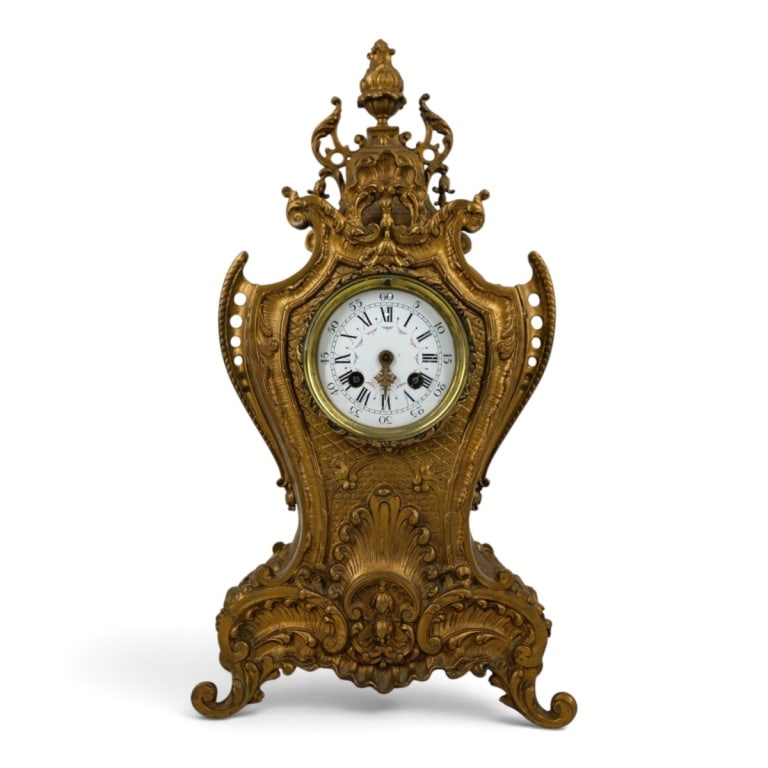 19C French Louis XV-style Gilt Bronze Mantel Clock (1 of 6)