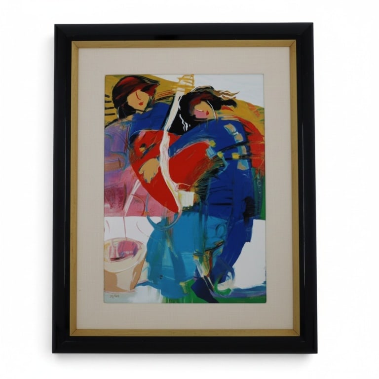 Hessam Abrishami (b. 1951) Giclee, "Romance": Hessam Abrishami (b. 1951) Giclee, "Romance". Signed and numbered 71/100. Measures 19-1/2" x 15-1/2" (sight), frame 28-1/2" x 24-1/2". Condition: Good condition. Estimate 300 - 500 Domestic shipping