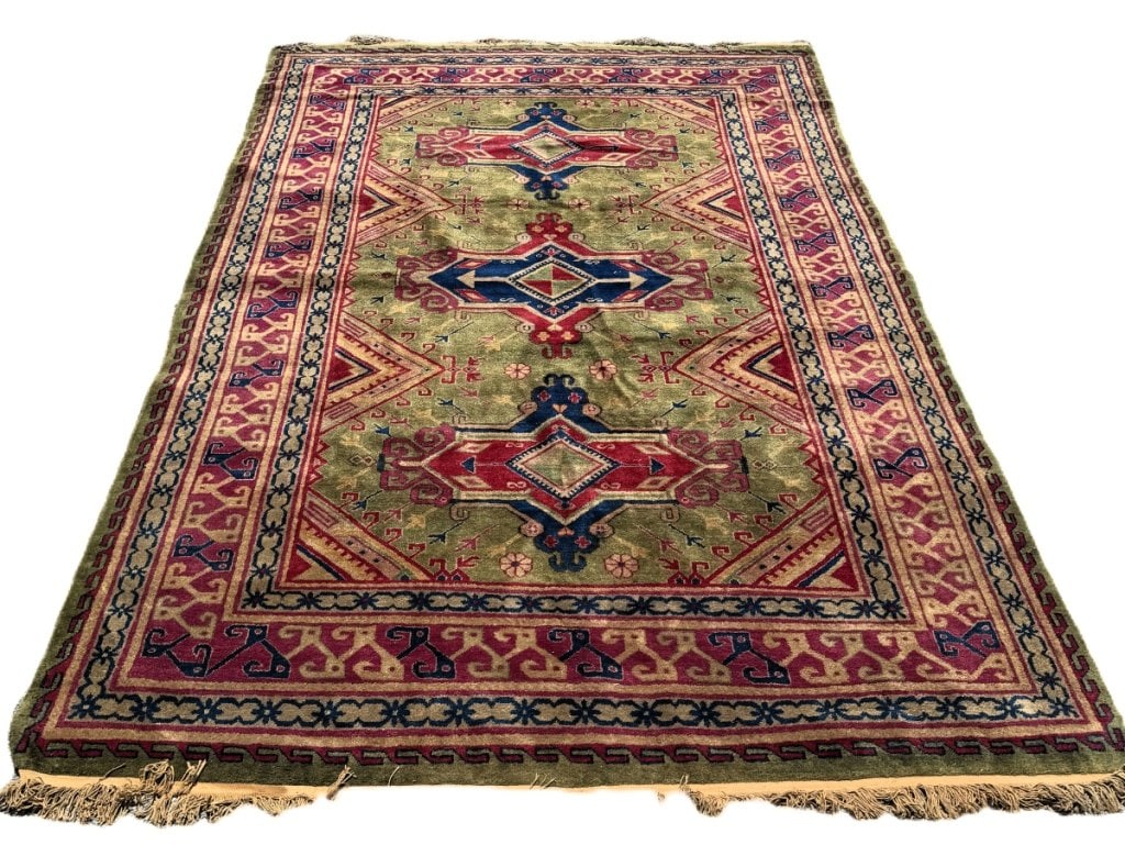 Vintage Green Geometric Tribal Wool Kazak Rug (1 of 5)